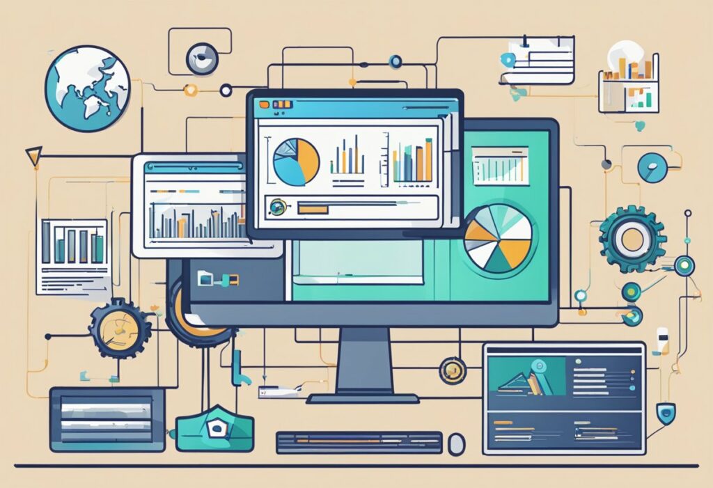 A computer screen displaying various technical SEO tools and data charts