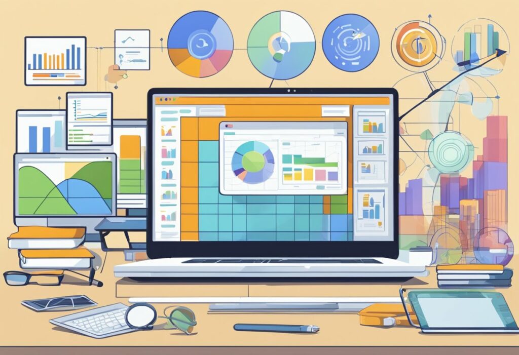 A computer screen displaying various technical SEO tools and data charts