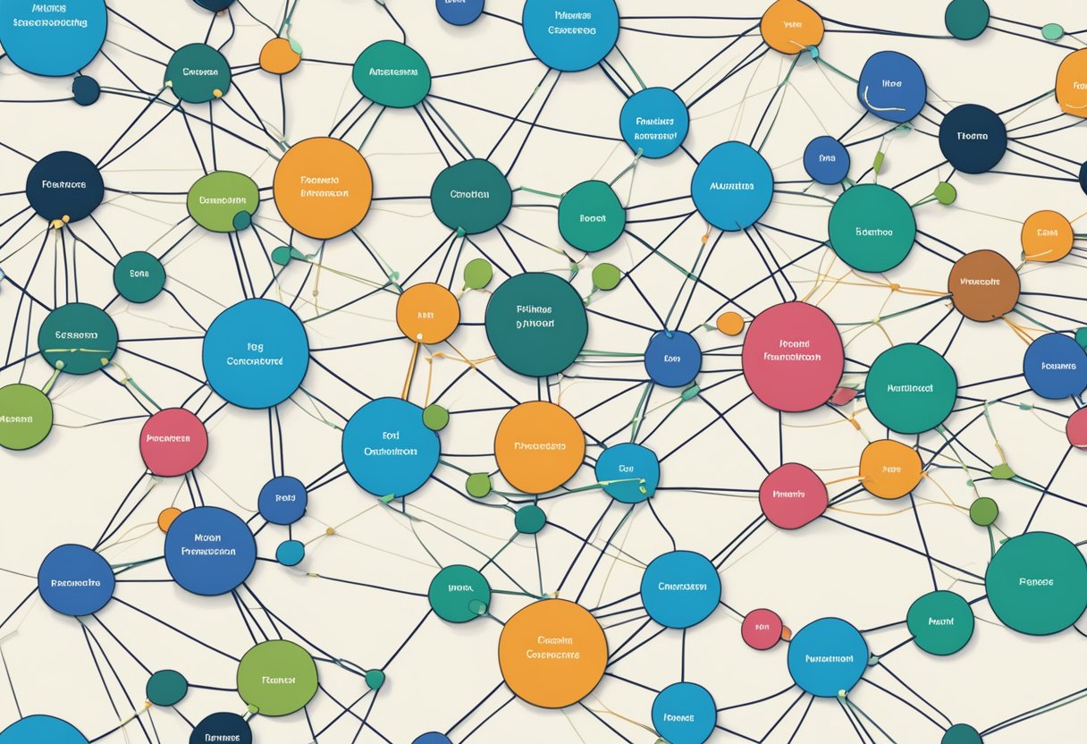 A network of interconnected nodes representing different types of structured data for SEO